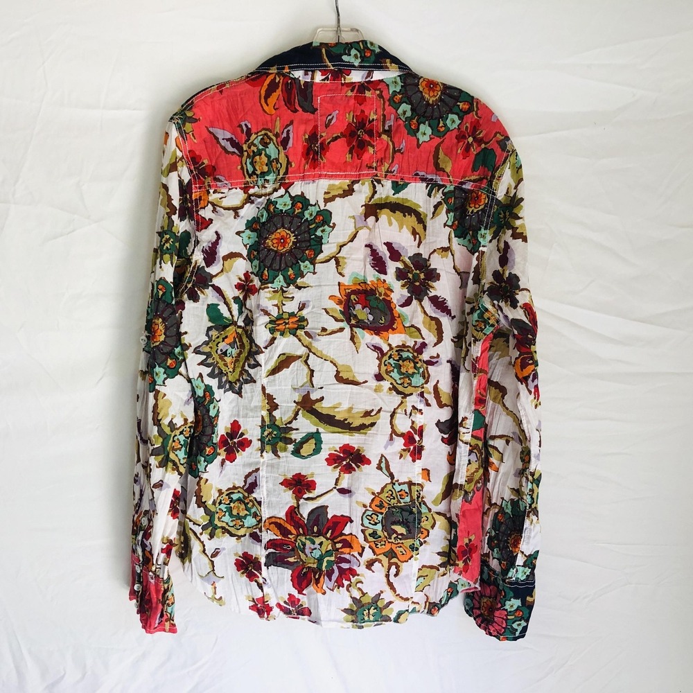 Cino Shirt Womens XL Multicolor Floral Cotton Button Front Long Sleeve Boho Top - Picture 4 of 10